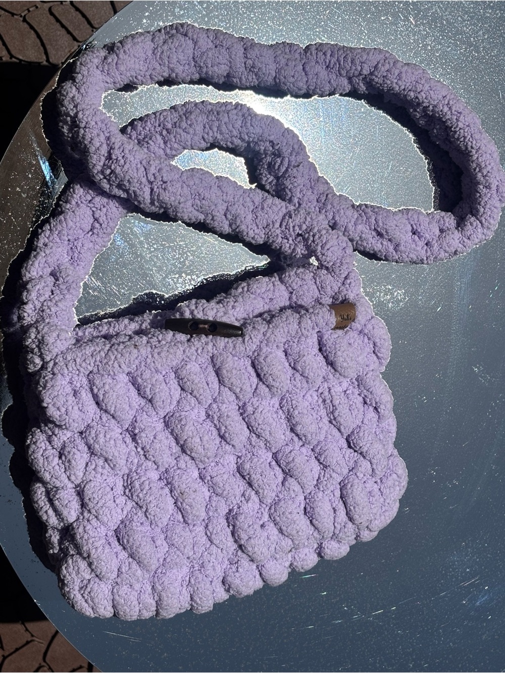Lavender Plush Knit Crossbody Bag - hand made